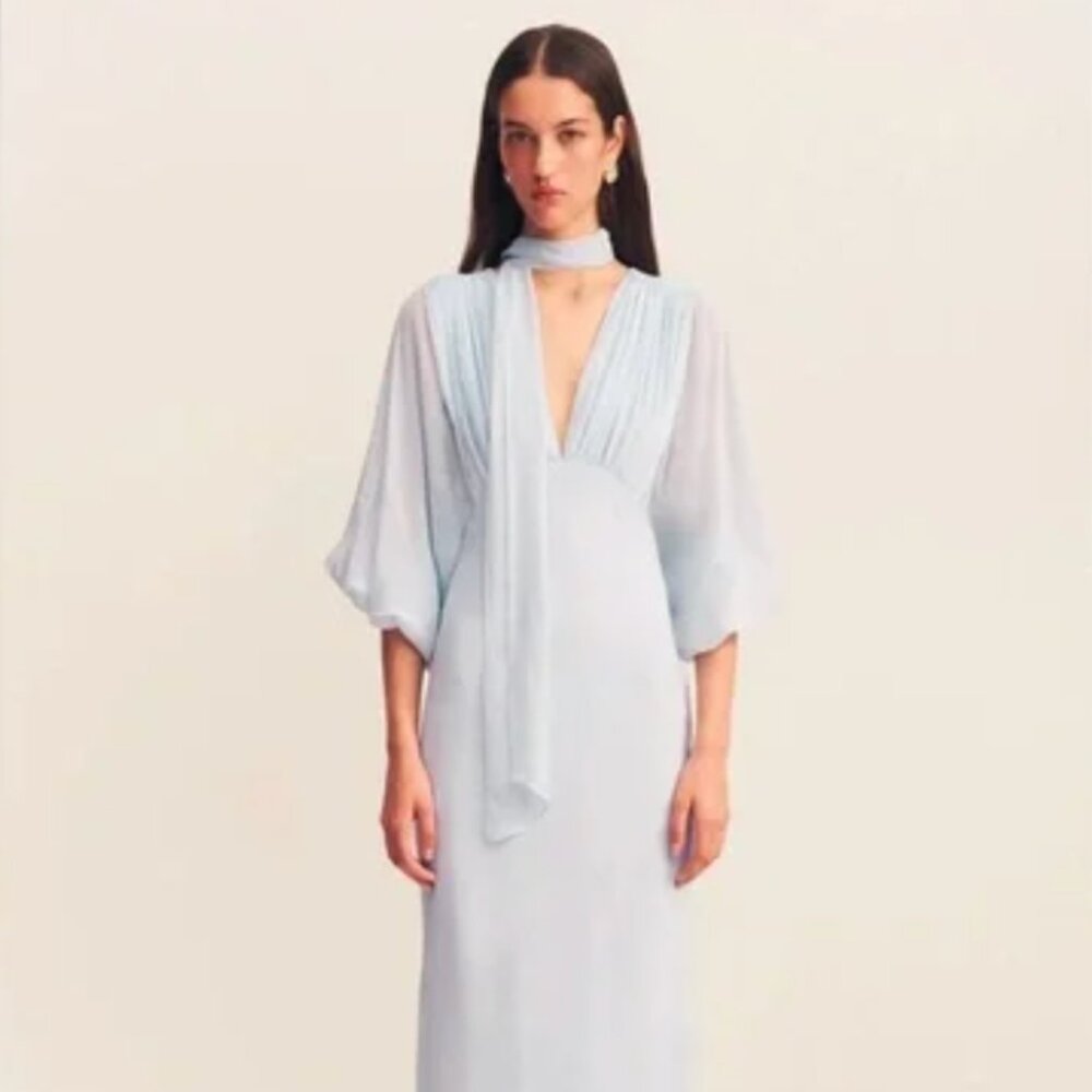 NWT - Shona Joy - "Amina" Balloon Sleeve Dress w/ Scarf - Sz. 8
